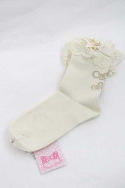 画像1: Angelic Pretty / プリンセスロゴクルー丈ソックス  生成り I-26-01-13-116-AP-ZA-SA-ZI