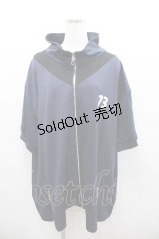 画像1: IRO+IRO / ハイネック半袖ジャージ  紺ｘ白 I-26-01-13-020-LO-TO-SA-ZI (1)