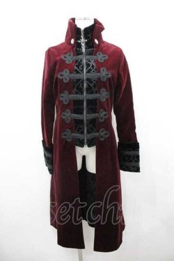 画像1: PUNK RAVE / ベルベットハイネックナポレオンロングジャケット  ボルドーＸ黒 I-26-01-13-029-PU-JA-SA-ZI