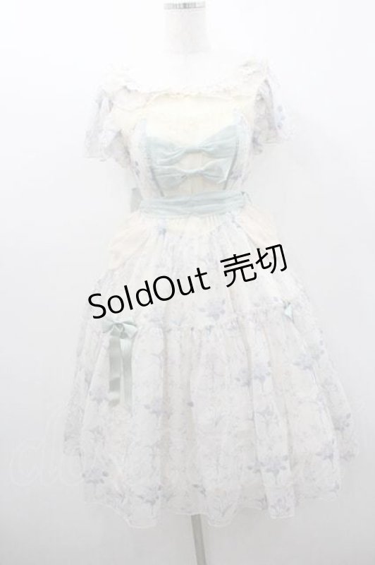 画像1: With Puji / フラワープリントシフォン&リボンワンピース M アイボリーＸグリーン I-26-01-13-034-EL-OP-SA-ZI (1)