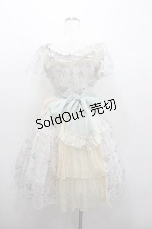 画像2: With Puji / フラワープリントシフォン&リボンワンピース M アイボリーＸグリーン I-26-01-13-034-EL-OP-SA-ZI (2)