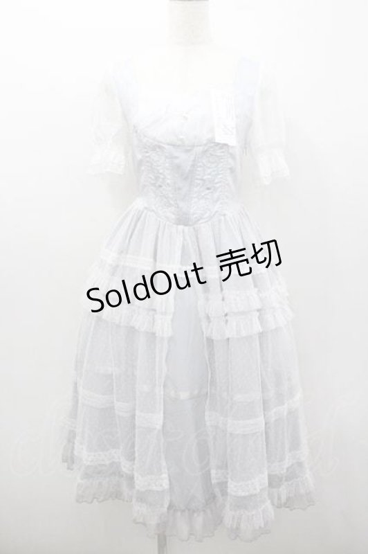 画像1: 来信与詩 / 縦薔薇刺繍ドットチュール重ね半袖ワンピース M サックスＸ白 I-26-01-13-035-0-OP-SA-ZI (1)