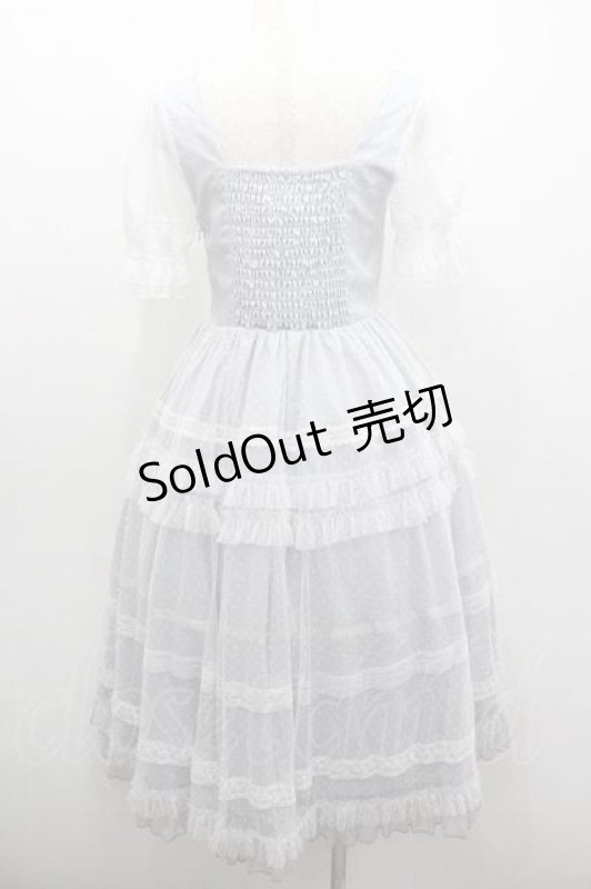 画像2: 来信与詩 / 縦薔薇刺繍ドットチュール重ね半袖ワンピース M サックスＸ白 I-26-01-13-035-0-OP-SA-ZI (2)