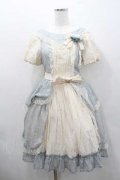 Nyanya / フラワーチュール重ね半袖ワンピース M 青Ｘ生成り I-26-01-13-042-EL-OP-SA-ZI