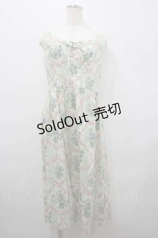 画像1: Jane Marple Dans Le Salon / ローズブーケプリントノースリーブワンピース  アイボリーＸグリーン I-26-01-15-036-JM-OP-SA-ZI (1)