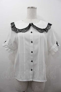 画像1: MA*RS / 編み下げレースセーラー襟半袖ブラウス  白Ｘ黒 I-26-01-15-005-EL-BL-SA-ZI