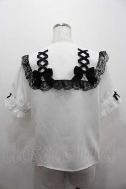 画像2: MA*RS / 編み下げレースセーラー襟半袖ブラウス  白Ｘ黒 I-26-01-15-005-EL-BL-SA-ZI
