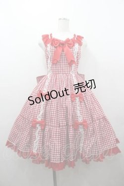 画像1: metamorphose / Fluffyフリルティアードジャンパースカート(ギンガム)  赤ギンガム I-26-01-15-048-ME-OP-SA-ZI
