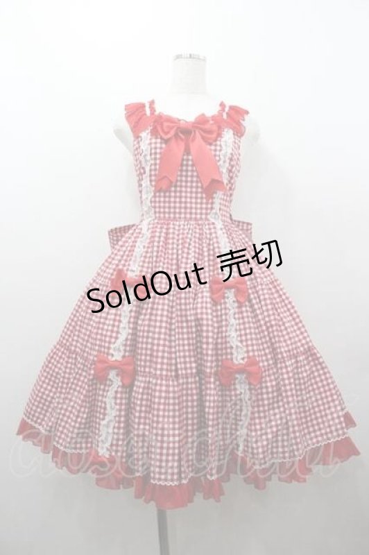 画像1: metamorphose / Fluffyフリルティアードジャンパースカート(ギンガム)  赤ギンガム I-26-01-15-048-ME-OP-SA-ZI (1)