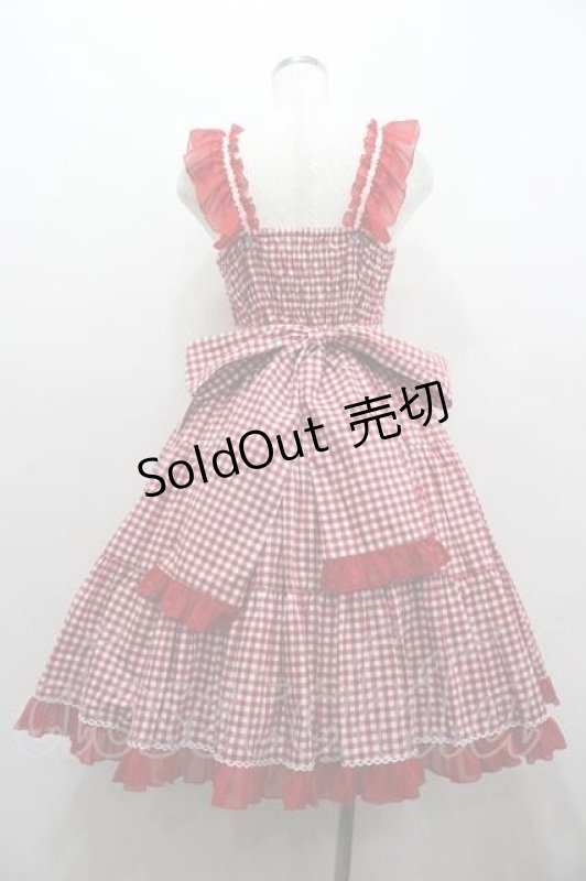 画像4: metamorphose / Fluffyフリルティアードジャンパースカート(ギンガム)  赤ギンガム I-26-01-15-048-ME-OP-SA-ZI (4)