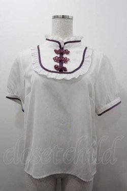 画像1: Amavel / チャイナブラウス  白Ｘ紫 I-26-01-15-006-CA-BL-SA-ZI