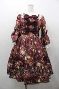 axes femme kawaii / アンティークローズ柄ワンピース M ワイン I-26-01-15-051-AX-OP-SA-ZI