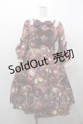 axes femme kawaii / アンティークローズ柄ワンピース M ワイン I-26-01-15-051-AX-OP-SA-ZI