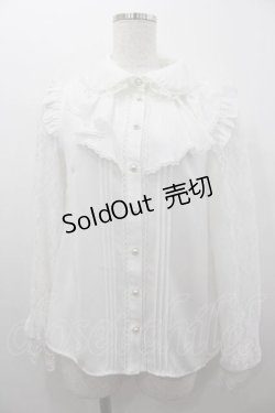 画像1: Secret Honey / パール襟&レース袖ブラウス  白Ｘ黒 I-26-01-15-007-CA-BL-SA-ZI