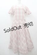 WONDERFUL WORLD / はしごリボンチェック半袖ワンピース  ピンクチェック I-26-01-15-075-LO-OP-SA-ZI