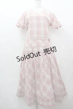 画像1: WONDERFUL WORLD / はしごリボンチェック半袖ワンピース  ピンクチェック I-26-01-15-075-LO-OP-SA-ZI