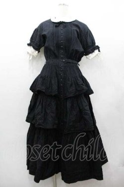 画像1: WONDERFUL WORLD / 二重袖半袖ワンピース  ブラック I-26-01-15-084-LO-OP-SA-ZI