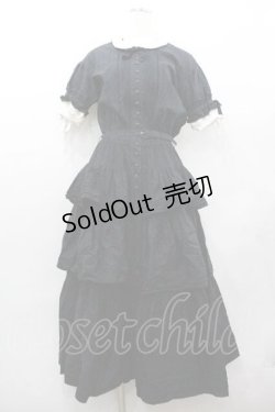 画像1: WONDERFUL WORLD / 二重袖半袖ワンピース  ブラック I-26-01-15-084-LO-OP-SA-ZI