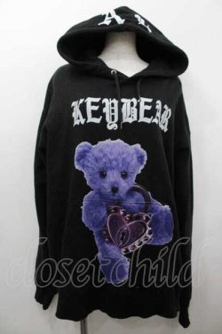 画像1: Amilige / くまプリントパーカー  黒Ｘ紫Ｘ白 I-26-01-15-017-PU-TO-SA-ZI