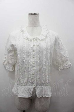 画像1: WONDERFUL WORLD / ピンタックフリル半袖ブラウス  白 I-26-01-15-020-LO-BL-SA-ZI