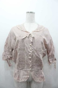 画像1: PINK HOUSE / フロントリボンピンタック半袖ブラウス  ピンク I-26-01-15-023-LO-BL-SA-ZI