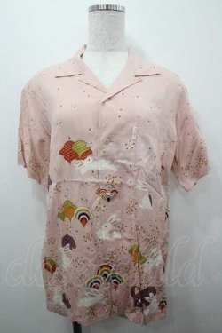 画像1: PINK HOUSE / 桜扇うさぎ柄開襟シャツ L ピンク I-26-01-15-025-LO-BL-SA-ZI