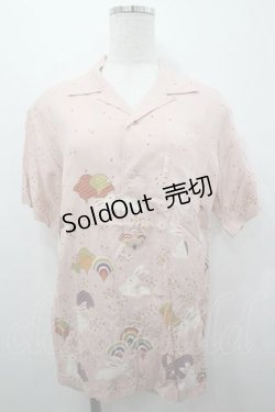 画像1: PINK HOUSE / 桜扇うさぎ柄開襟シャツ L ピンク I-26-01-15-025-LO-BL-SA-ZI