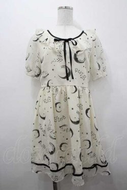 画像1: Fi.n.t / MOONプリントシフォン半袖ワンピース  アイボリーＸ黒 I-26-01-15-030-CA-OP-SA-ZI