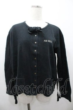 画像1: PINK HOUSE / ロゴプリントスナップボタンカーディガン  黒Ｘ白 I-26-01-18-037-LO-TO-SA-ZI