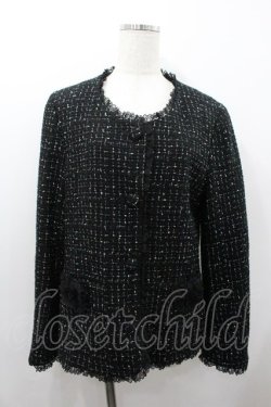 画像1: PINK HOUSE / リボン付きツイードジャケット  ブラック I-26-01-18-044-LO-JA-SA-ZI