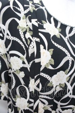画像3: INGEBORG / カメリアリボン総柄半袖ワンピース  黒Ｘ白 I-26-01-18-059-LO-OP-SA-ZI