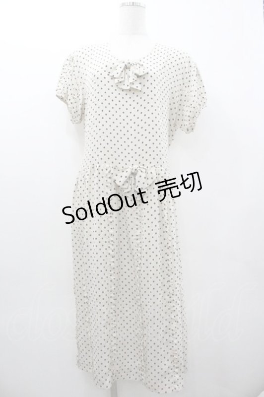 画像1: PINK HOUSE / ドット&リボン半袖ワンピース  白Ｘ黒 I-26-01-18-065-LO-OP-SA-ZS (1)