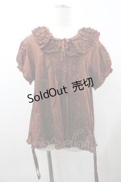 画像1: WONDERFUL WORLD / ピコフリル襟半袖ブラウス  ブラウン I-26-01-18-020-LO-BL-SA-ZI