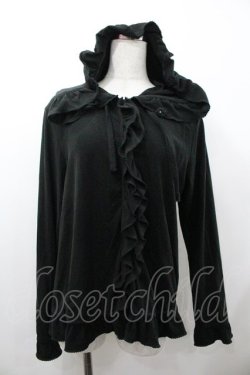 画像1: PINK HOUSE / フラワーモチーフフード付きフリルカーディガン 4(L) ブラック I-26-01-18-032-LO-TO-SA-ZI