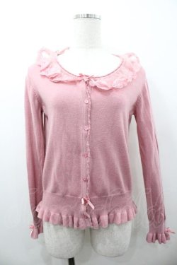 画像1: PINK HOUSE / レース使いフリルニットカーディガン  ピンク I-26-01-18-036-LO-TO-SA-ZI