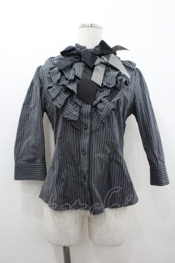画像1: ALICE and the PIRATES / ピンストライプ七分袖ブラウス  黒 I-26-01-20-006-PA-BL-SA-ZI