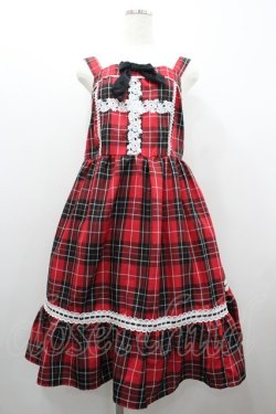 画像1: Eri Aino's collaboration / TTAINリボンレースジャンパースカート L 赤チェック I-26-01-20-055-EL-OP-SA-ZI