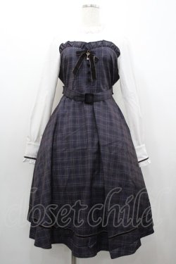 画像1: Amavel / 貴婦人のレイヤード風ロングワンピース  白Ｘグレーチェック I-26-01-20-060-CA-OP-SA-ZI