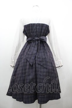 画像2: Amavel / 貴婦人のレイヤード風ロングワンピース  白Ｘグレーチェック I-26-01-20-060-CA-OP-SA-ZI