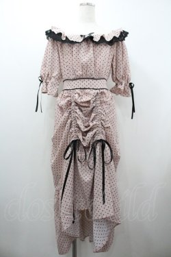 画像1: Manon Mimie / Gather Frill Dot Long OP  ピンクｘ黒 I-26-01-20-073-EL-OP-SA-ZI