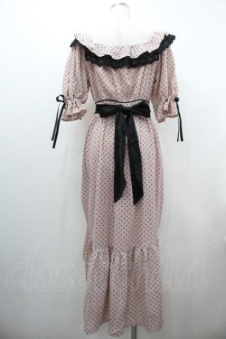 画像2: Manon Mimie / Gather Frill Dot Long OP  ピンクｘ黒 I-26-01-20-073-EL-OP-SA-ZI