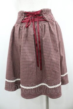 画像2: axes femme / ウエスト刺繍入チェック柄スカート  ボルドーＸ赤 I-26-01-20-085-AX-SK-SA-ZI