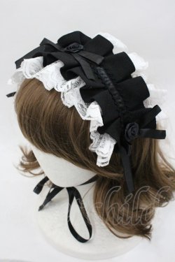 画像1: MARBLE / フリルレース&ローズリボンヘッドドレス  黒ｘ白 I-26-01-20-103-GO-AC-SA-ZI