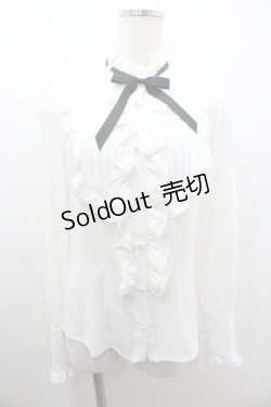 画像1: AND ROMEO / フリルシフォンピンタック長袖ブラウス  白Ｘ黒 I-26-01-20-014-LO-BL-SA-ZI