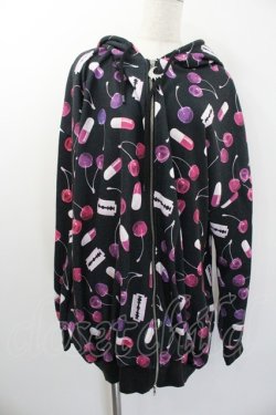 画像1: LISTEN FLAVOR / チェリーの誘惑総柄ジップパーカー  黒 I-26-01-20-030-PU-TO-SA-ZI