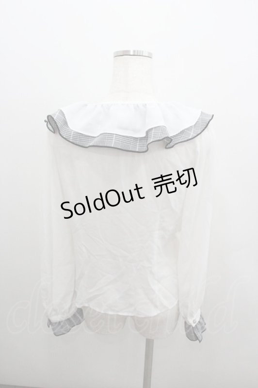 画像3: Ank Rouge / 千鳥フリルシフォン長袖ブラウス  白Ｘ黒 I-26-01-22-003-CA-BL-SA-ZI (3)