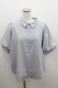 axes femme / パフスリーブブラウス  グレーＸ白 I-26-01-22-004-AX-BL-SA-ZI