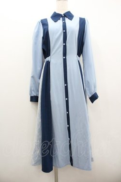 画像1: axes femme / レース切替配色シャツワンピース  ブルー I-26-01-22-043-AX-OP-SA-ZI