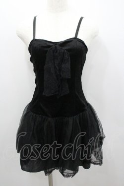 画像1: MARBLE / レースリボンベルベットキャミワンピース  黒 I-26-01-22-044-GO-OP-SA-ZI