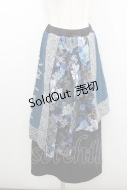 画像1: Qutie Frash / 和柄ハカマロングスカート  青Ｘシルバー I-26-01-22-057-QU-PA-SA-ZI